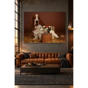 Impression sur toile de chien Basset Hound avec téléphone antique - Product Image 1