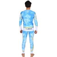 Ensemble de compression à manches longues pour homme Blaze, motif bleu et jaune, séchage rapide, coupe sportive