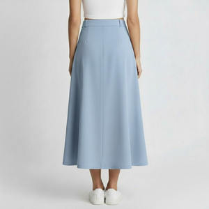 Jupe longue de patineuse kaki pour femme avec fermeture éclair sur le devant - Product Image 4