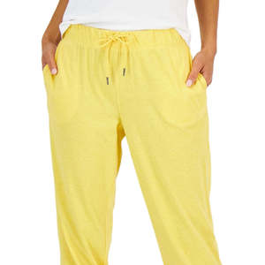 Pantaloni Capri da Donna ID Ideology Stile Retrò a Vita Alta Gialli Traspiranti a Zampa d'Elefante con Tecnica Stropicciata per l'Estate - Product Image 2