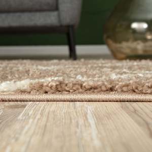 Moroccan Beige Shaggy Rug 620-Handmade Tufted Plush Living <b>Room</b> <b>Carpet</b> Abstract Striped Rectangle - Product Image 5