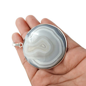 Solide Argent Sterling 925 Forme Ronde Naturel Rayé Onyx Gemstone Dainty Charm Pendentifs Fine Birthstone Bijoux Pour Elle OEM - Product Image 4