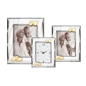 100% Made in Italy Shiny and mat Silver photo frame 50th Anniversary luxury furniture 13x18cm wood back for home decor