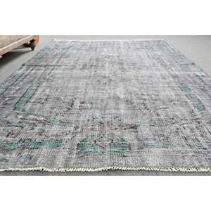 Tapis turc vintage 5.2 x 8.9ft gris vert laine tissage plat Patchwork motif pour salon décor Latex support pour couloir - Product Image 1