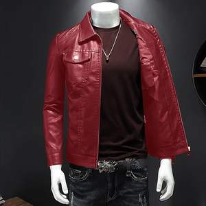 Veste en cuir pour homme en moto Vestes de motard noires Vintage Faux Leather Outwear Casual Lightweight - Product Image 1