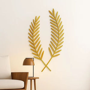 Art mural en métal fini or à deux feuilles de style simple, idéal pour les cuisines, les salles à manger et les espaces d'accentuation murale latérale, décoration en provenance d'Inde - Product Image 1