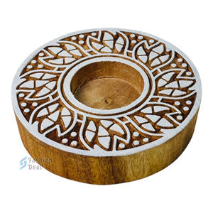 Wooden Round Handmade Eco-Friendly Tealight Holder with 2-color Print (Without Tealight Candle) for <b>Festival</b> <b>Gifting</b> Decoration - Product Image 3