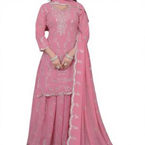 ชุดชาราร่าดีไซน์สวยงามสไตล์อินเดีย-ปากีสถาน ผ้าชินนอน สำหรับงานปาร์ตี้หรูหรา งานแต่งงาน ชุดชาราร่าแบบดั้งเดิมและแบบลำลอง - Product Image 1