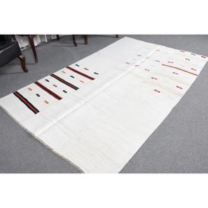 Grand tapis turc de 5,1 x 8,4 pieds, tapis vintage, tapis en laine blanc à pois rouges - Product Image 4