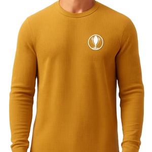 Pro-Style Custom Men’s Anti-Wrinkle Long Sleeve <b>Waffle</b> Knit T-<b>Shirt</b> Casual Slim-Fit Crewneck - Product Image 1