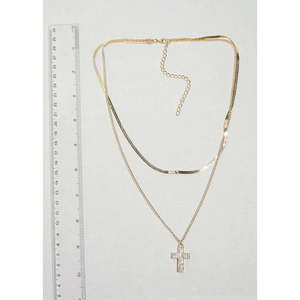 Collier tendance Lumire en forme de croix, géométrique, en alliage d'acier inoxydable titane, plaqué or, bijoux chrétiens avec diamants et perles - Product Image 2