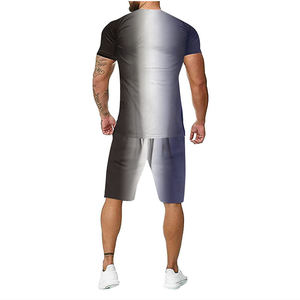 Nouveauté, séchage rapide, logo personnalisé, ensemble de sport 2 pièces d'été pour hommes, à manches courtes, t-shirt et short de fitness, ensemble de yoga - Product Image 2