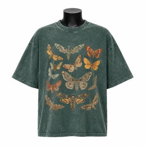 Camiseta Extra Grande Personalizada para Mujer, Color Verde Oscuro, Estampado de Mariposa, Manga Corta, Informal, de Algodón, al por Mayor - Product Image 1