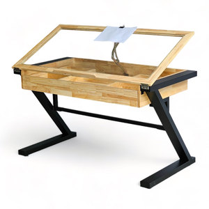 DraftingDesk DD68009 Modern Industrial Architectural <b>Drawing</b> Table with Metal Stand Glass Top for <b>Office</b> & Study for Bedroom Use - Product Image 1