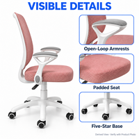 Chaise de bureau en maille rose avec cadre en PP blanc et accoudoirs à boucles pour bureaux informatiques, bureaux à domicile, salles d'étude et salles de réunion