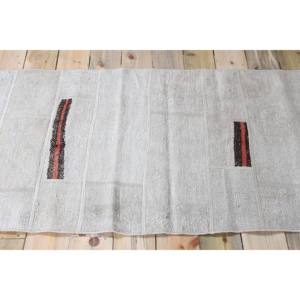 Alfombra Vintage Decorativa de 2.6x6.2 pies (79x188 cm), Alfombra Turca a Rayas Grises con Diseño de Patchwork - Product Image 3