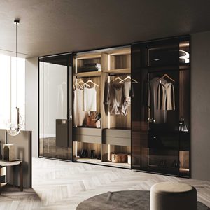 Modern Luxury Master Bedroom Furniture Set Italian Design <b>Light</b> Walnut Wardrobe with Glass Doors LED Platform Bed Villa Project - Product Image 2