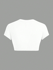 Vêtements écologiques en coton de bambou biologique Haut court respirant pour femmes avec logo imprimé personnalisé T-shirt court - Product Image 2