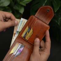 Dompet Lipat Dua Kulit Asli Premium, Pewarnaan Tangan, Jahitan Berlian, Tutup Kuningan, Buatan Tangan Penuh, Mewah, Tipis, Multifungsi, Unisex