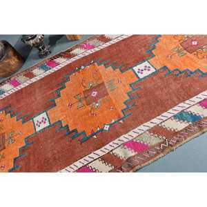 พรมกิลิมขนาด5x12.2ฟุตแนววินเทจขนแกะสีน้ำตาลส้มสุดทึ่งพร้อมลายเย็บปะติดด้านหลังทำจากยางสำหรับพรมและชุดเสื้อผ้าวัยรุ่น - Product Image 5