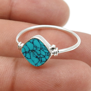 Venta caliente de buena calidad, piedra preciosa Natural azul turquesa, forma de cojín de Plata de Ley 925, anillo bohemio, joyería de piedra natal de diciembre - Product Image 4