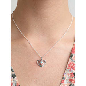 Collier CLARA en argent sterling 925 avec pendentif cœur en topaze bleue, diamant et perle, serti de clos en or rose, plaqué rhodium, style tendance - Product Image 6