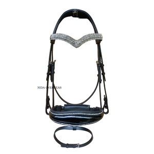 สายรัดเอวม้าหนังแท้แบบอิตาลีพร้อมคริสตัลติดบนจมูกและบราวน์อุปกรณ์ม้า - Product Image 1