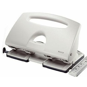Perforadora de Doble Orificio Leitz, 8 x 8 x 8 cm, Capacidad para 40 Hojas (80 g/m²), con Riel de Parada, Color Gris - Product Image 1
