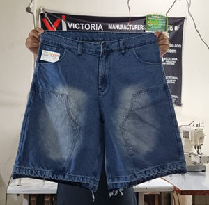 Blue Washed Denim Jorts Unisex Stone Faded Applique Customize Denim <b>Shorts</b> for <b>Men</b> - Product Image 5