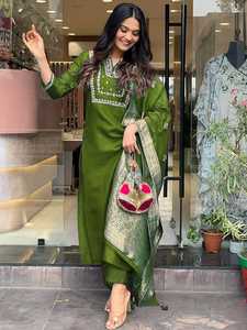 La Mã Lụa Thêu Làm Việc 3 Mảnh <span class=keywords><strong>Kurti</strong></span> Set & Kurta Pant Dupatta Set Phụ Nữ Kurtis Cho Phụ Nữ Trong Ấn Độ Phụ Nữ Dân Tộc Quần Áo - Product Image 3