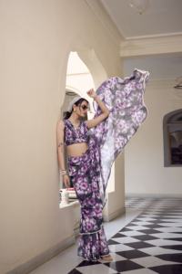 Saree marbal de lujo sin peso con hermoso estampado floral y borde y Blusa de encaje de perlas para pedidos de Ropa Étnica B2B - Product Image 5