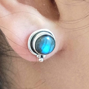 925 Sterling <b>Silver</b> Handmade Labradorite <b>Stud</b> Earrings Ball Shape Ear Posts with Natural Labradorite Gemstone Birthstone Jewelry - Product Image 2