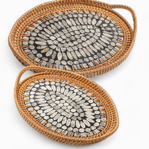 Bandeja Ovalada de Ratán con Incrustaciones de Nácar, Suministro al por Mayor, Vajilla Decorativa para Catering y Hoteles - Product Image 3