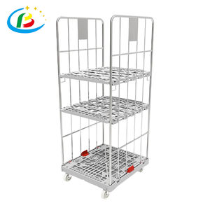 डबल डोर रोल कंटेनर पाउडर लेपित सुरक्षा परिवहन पिंजरे के साथ प्लास्टिक आधार अनुकूलन धातु मंच ट्रॉली - Product Image 2