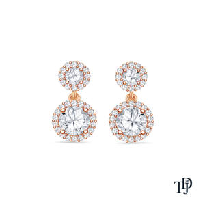 14K <b>Gold</b> Dual Double Halo Round Diamond (Natural) <b>Drop</b> <b>Earrings</b> - Product Image 1