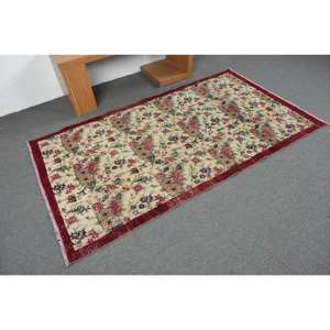 Alfombra de lana turca Vintage rojo Beige 4 'X 7 'estilo clásico área grande patrón de retazos látex para pasillo alfombra rectangular para habitación - Product Image 2