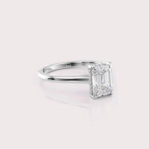 Anillo de Compromiso Solitario con Diamante Corte Esmeralda en Oro Rosa/Blanco de 9K, Engaste Pavé, Bañado en Rodio, Certificado IGI, Clásico - Product Image 2