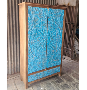 Armario independiente de madera de mango ecológico de primera calidad, diseño tradicional moderno, tallas florales azules de angustia, ocho escuelas - Product Image 1