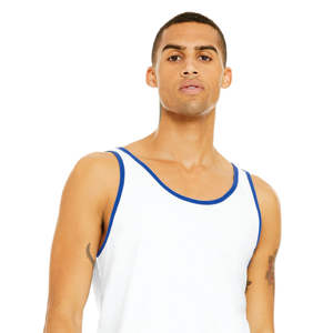 ตะเข็บด้านข้างขายปลีกพอดี100% Airlume หวีและแหวนปั่นฝ้าย32เดี่ยว4.2ออนซ์สีขาว/ทรูรอยัล Unisex ถังเจอร์ซีย์ - Product Image 4