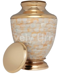 Urnas de cenizas humanas funerarias conmemorativas de cremación de latón de Madre de perla con bolsa de terciopelo libre pulida con espejo - Product Image 1