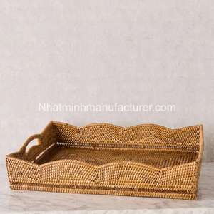 Plateau de service en rotin tissé à la main plateau de service en rotin multifonctionnel cuisine et salle de bain utilisation lave-vaisselle - Product Image 3