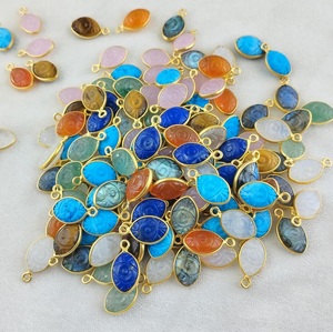 Colgante tallado de Ojos de piedras preciosas, 12x8mm, Plata de Ley 925, abalorios de piedras preciosas hechos a mano chapados en oro para hacer joyas, abalorio a granel para mujeres - Product Image 1