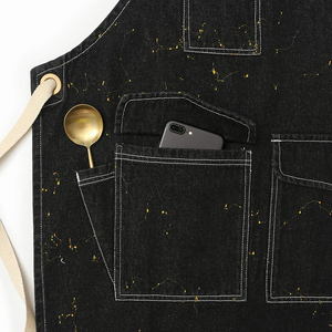 Wholesale Denim Barber Shop Apron With Cross Bib Straps Front Three Pocket Strap Kitchen Design for Beauty Salon Made Leather - Product Image 5