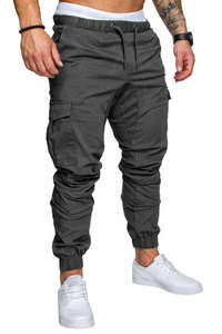 Durable Polyester Cotton <b>Mens</b> Black Cargo Pants With Multiple Side Pockets Custom Logo Trousers Casual Outdoor - Product Image 6