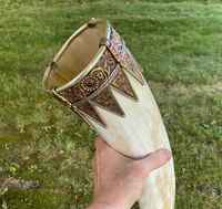 Trompette de combat en corne de bœuf naturelle polie, style Viking médiéval, écologique, pour boire