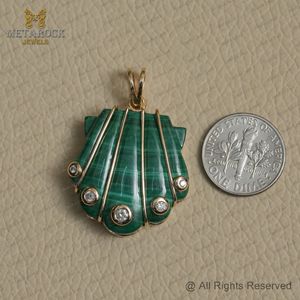 Malachite Gemstone 14k Gold Diamond Shell Pendant <b>Handmade</b> <b>Jewelry</b> Wholesale Anniversary Gift Bezel Set <b>Jewelry</b> - Product Image 5