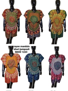 Rayon Mandala Print Short <b>Jumpsuit</b> | Sleeveless Boho Romper | Soft, Breathable Fabric for Summer or Travel - Product Image 5