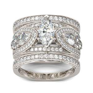 Jeulia 3-Piece Marquise Cut Gold Plated <b>Sterling</b> <b>Silver</b> Ring <b>Set</b> with Zircon - Product Image 1