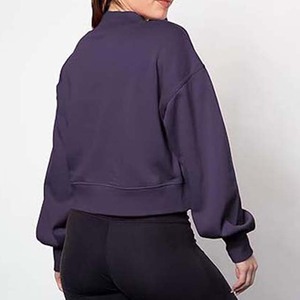 เสื้อสเวตเตอร์คอกลมแขนยาวสำหรับผู้หญิง, เสื้อลำลองคอกลมแขนยาวผ้าฝ้าย100% พื้นระบายอากาศน้ำหนักเบาออกแบบโลโก้ได้ตามต้องการ - Product Image 4