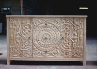 Commode à 3 tiroirs en bois massif sculpté à la main, durable et luxueuse - Meuble de maison écologique